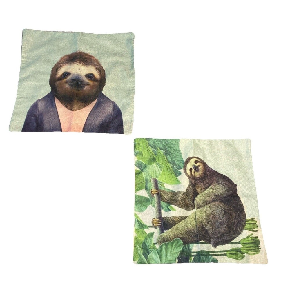 Sloth Gifts - 2 Throw Pillow COVERS ONLY 17 X 17 Inch Linen Sloth‎